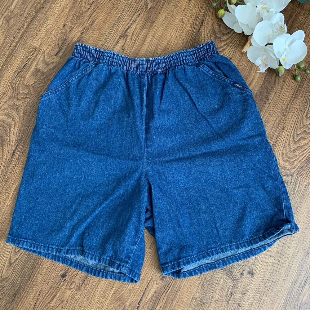 Vintage high waisted elastic waist denim shorts 14